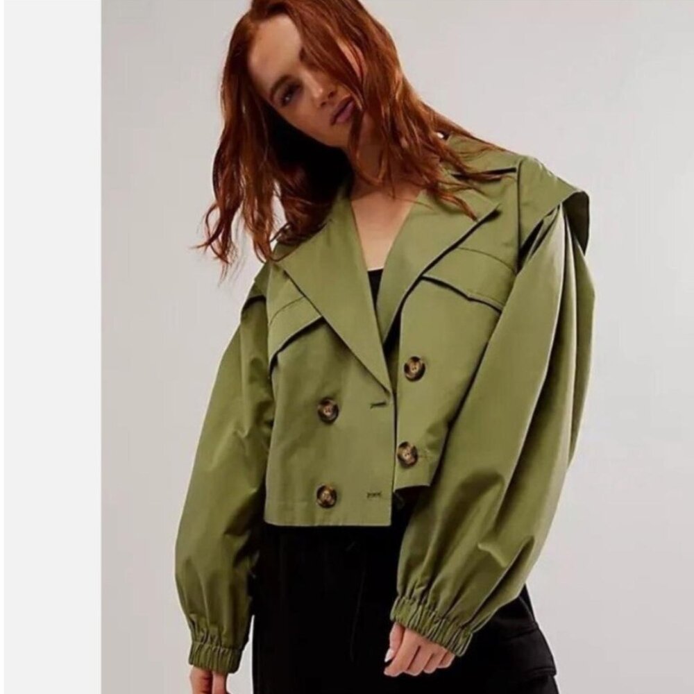 NWOT FREE PEOPLE Looking Glass Trench Coat Color: Loden Green